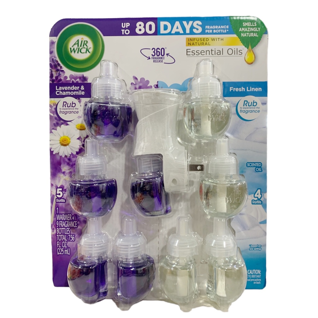 Aromatizante Eléctrico De Pared Air Wick - Lavanda &amp; Manzanilla - Fresh Linen / 9 Pack / 1 Difusor De Enchufe / 225mL