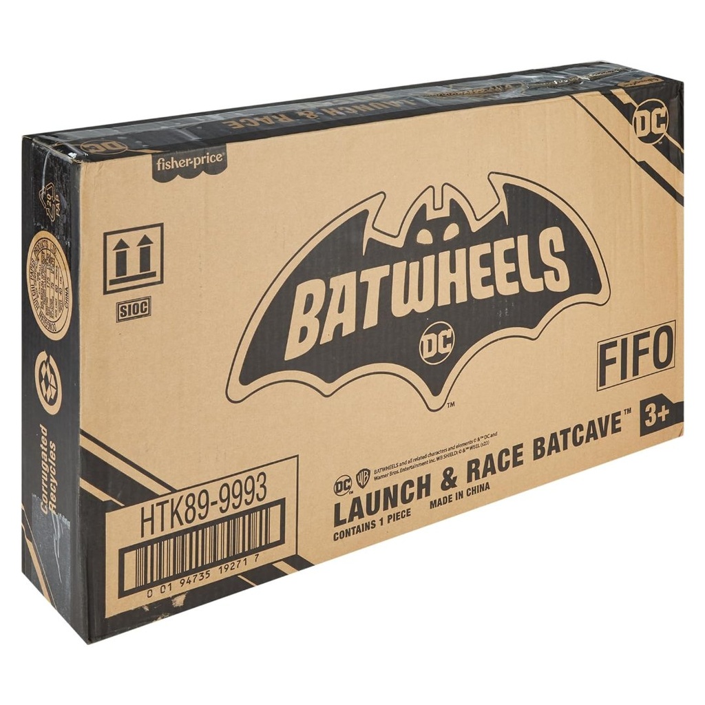 Juego de Pista de Carreras de Coche Fisher-Price DC Batwheels, Batcueva De Lanzamiento y Carrera Con Luces y Sonidos / 3+
