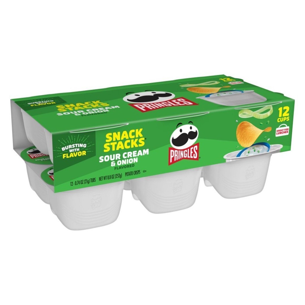 Pringles Sabor Crema Y Cebolla, Tamaño Snack / 12 Pack / 21g