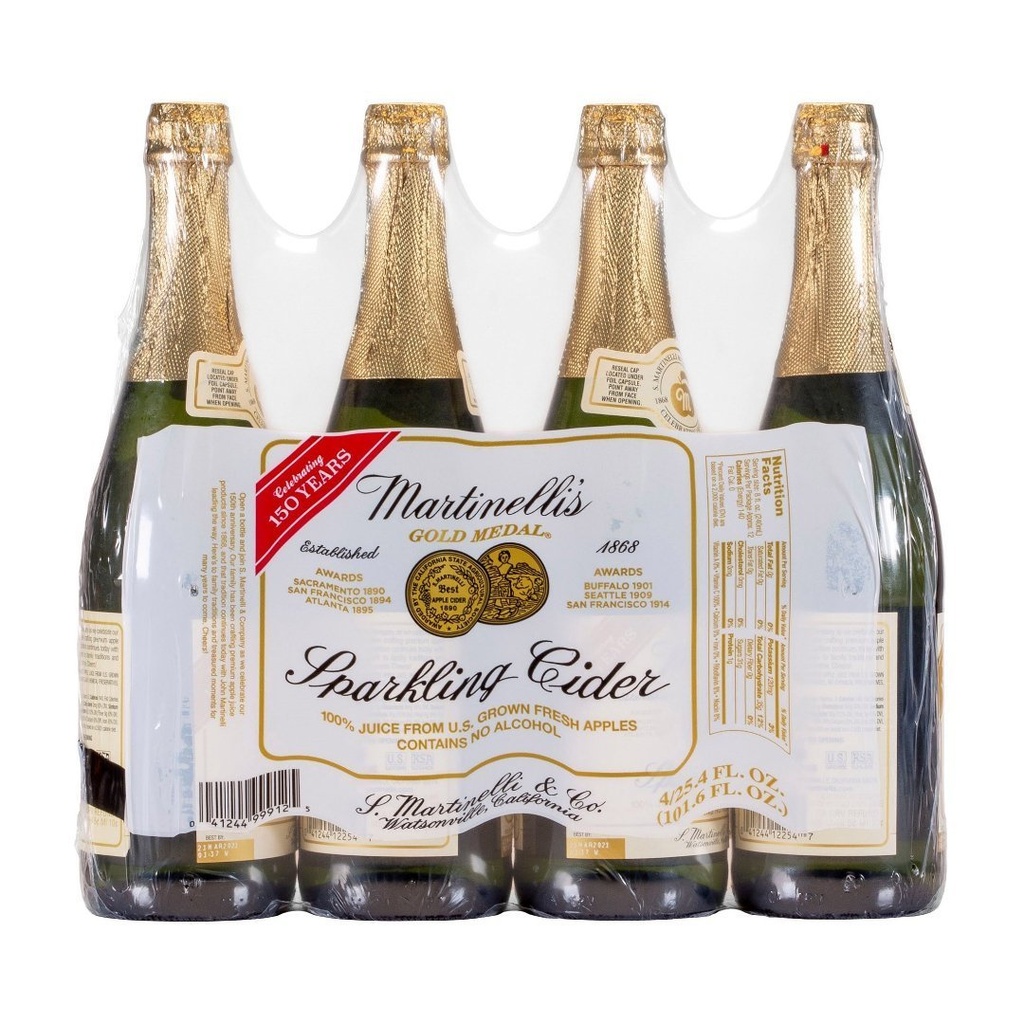 Sidra Espumosa Sin Alcohol / Martinelli´s Gold Medal / 750ml / 4 Pack