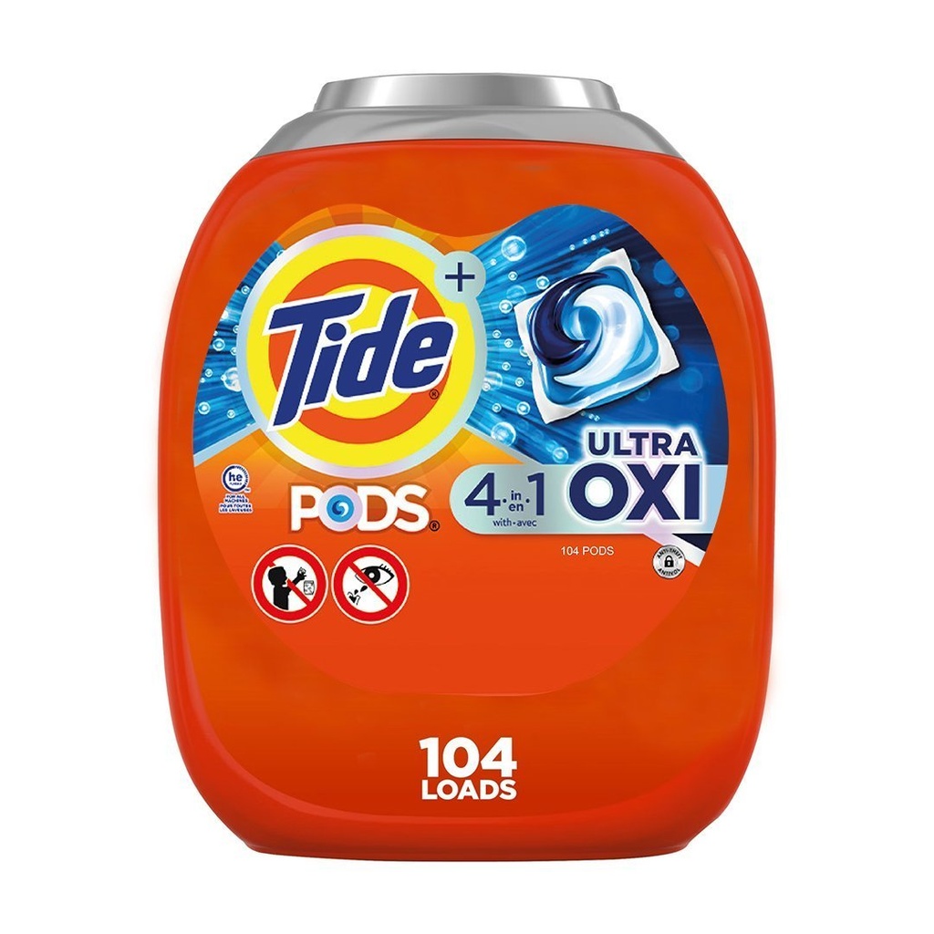 Capsulas De Jabón Detergente, Tide Pods 4 En 1 Ultra Oxi Para Lavado Frio &amp; Caliente / 104 Cap