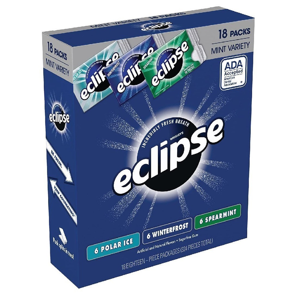 Chiclets Eclipse Sin Azúcar Sabores Variados, 18 Pack