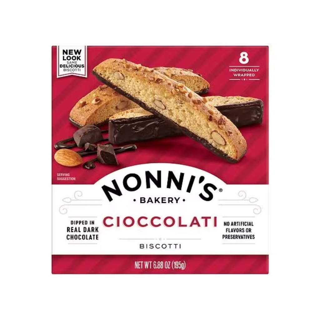 Nonni's Cioccolati Biscotti - Galletas Italianas Hechas Con Almendras De California Y Chocolate Negro /195Gr.