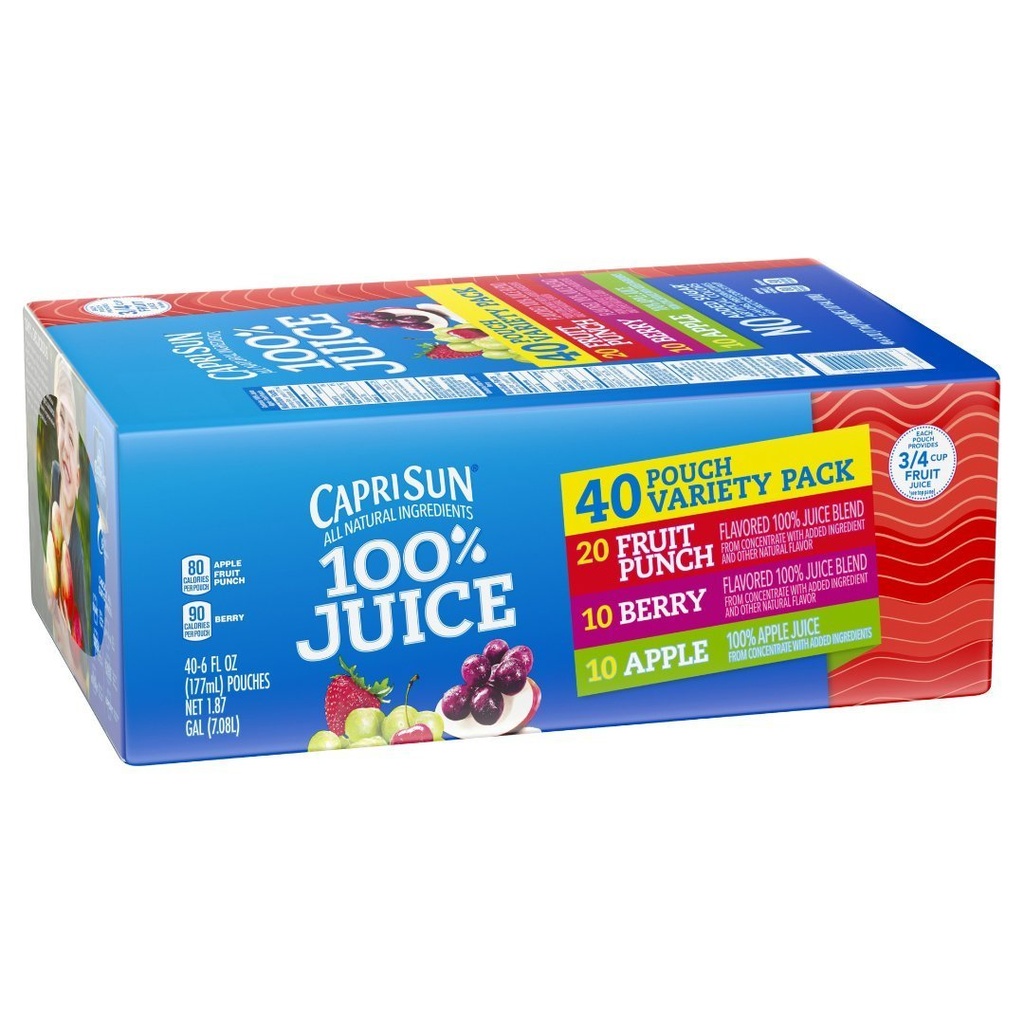 Jugo 100% Capri Sun - Fruit Punch / Berry / Apple / 40 Pack / 177ml