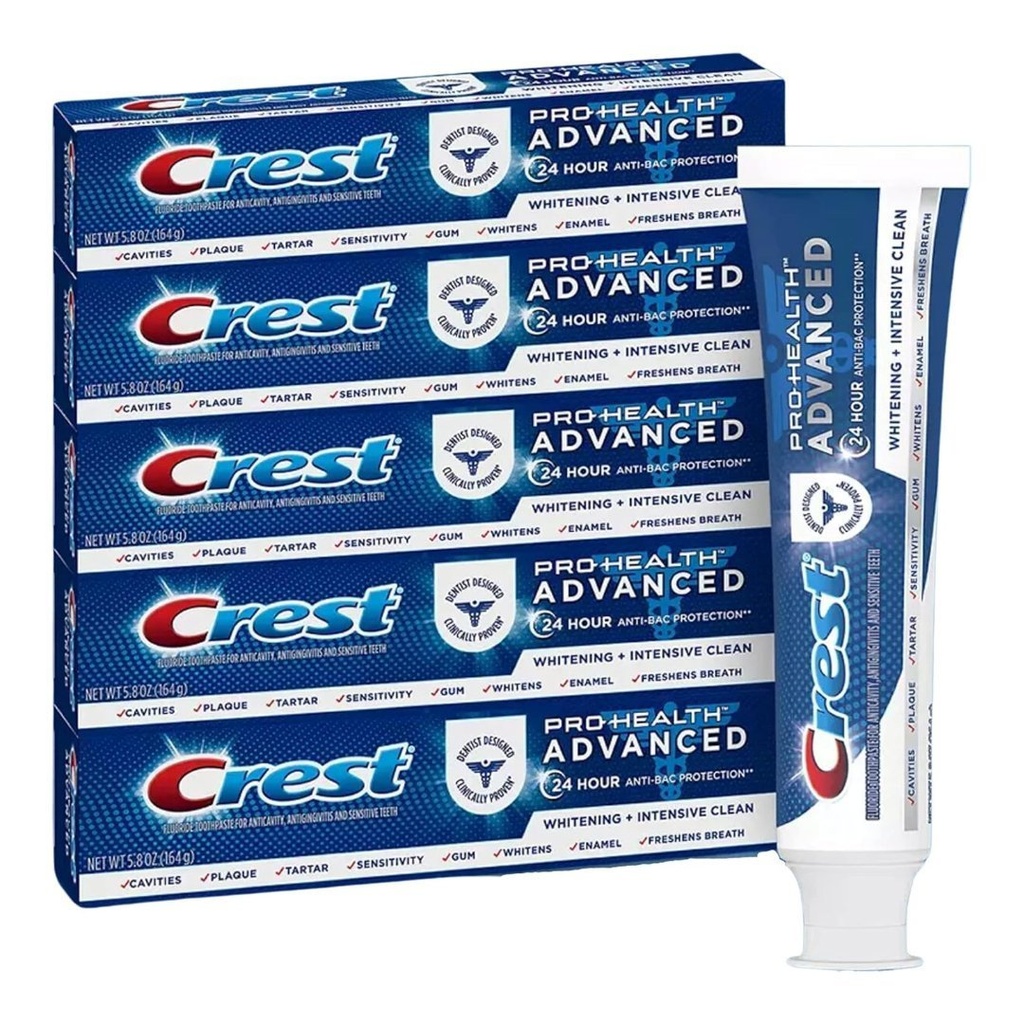 Pasta Dental Crest Pro-Health Advanced 8 En Beneficios En 1 / 5 Pack / 164g