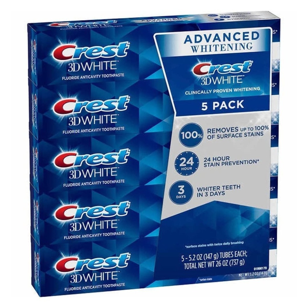Pasta Dental Crest 3D White Blanqueamiento Avanzado / 5 Pack / 147g