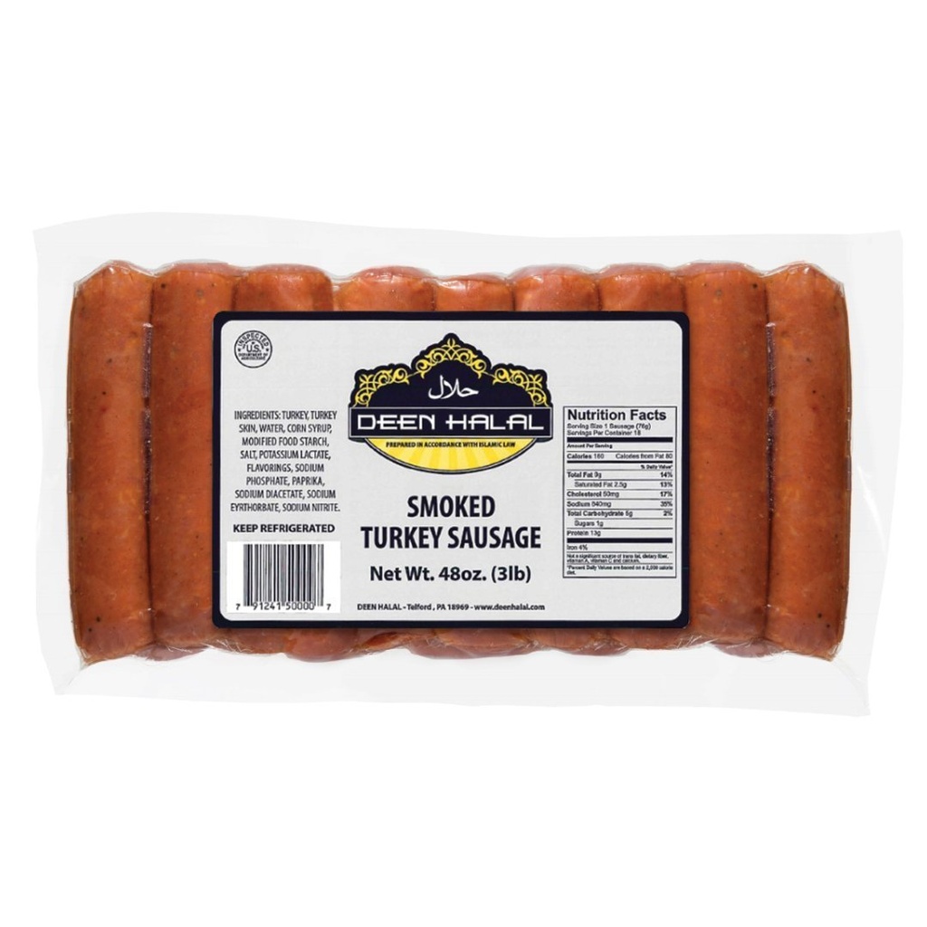 Salchichas De Pavo Ahumado, Deen Halal / 1.36 Kg / 18 Und