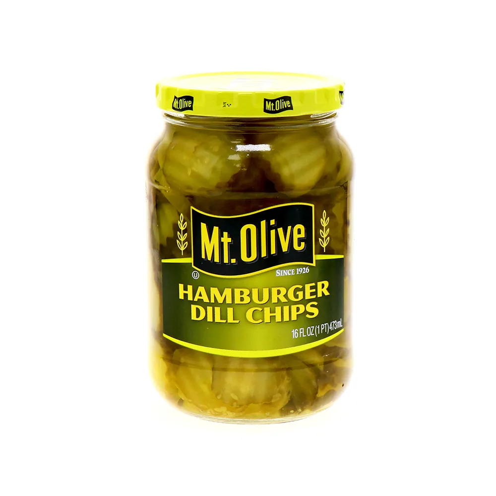 Mt. Olive Pepinillos Chips de Hamburguesa / 473Gr.