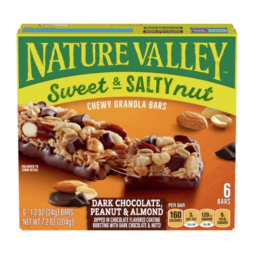 Nature Valley  Barras Granola De Chocolate Oscuro Con Maní Y Almendras / 6 Barras / 34Gr.