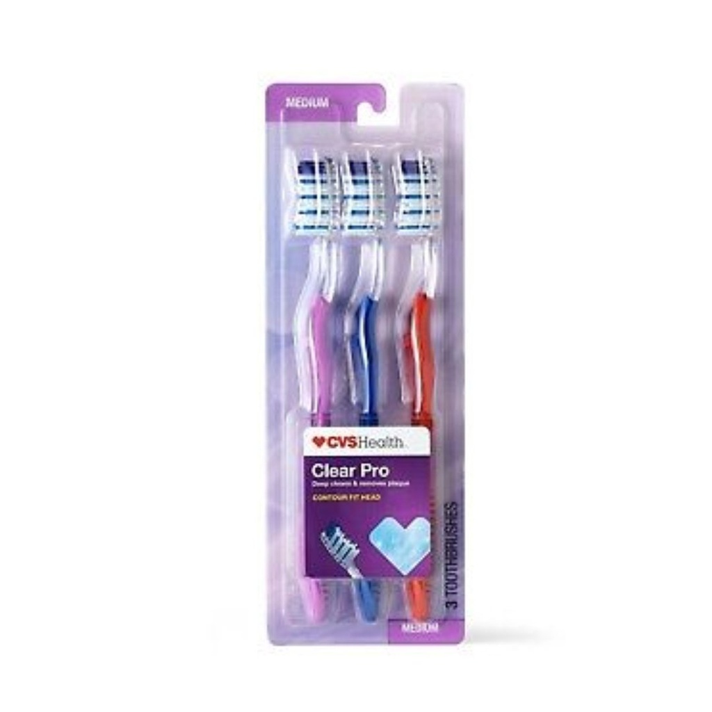 Cepillos De Dientes Clear Pro Cvs Health - Cerdas Medias / 3 Pack
