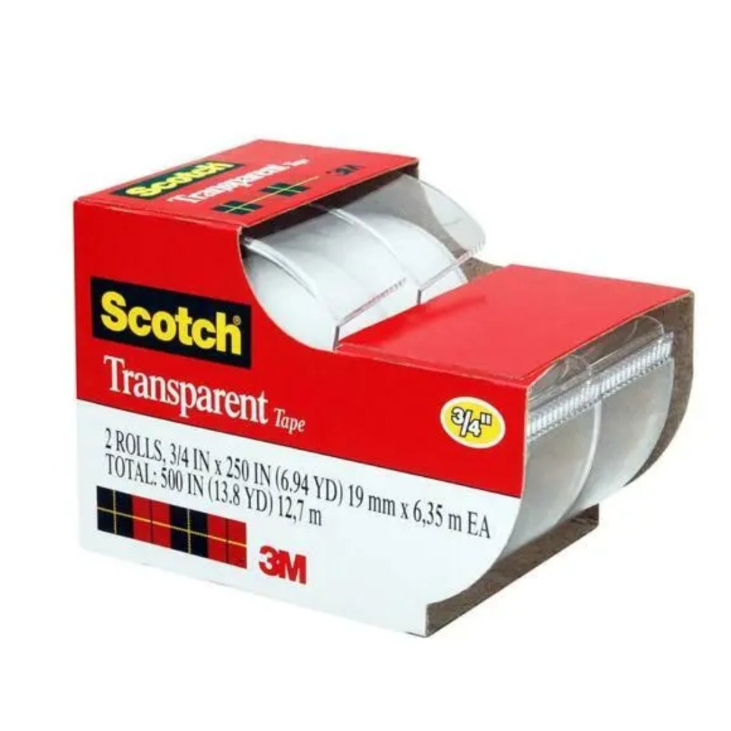 Cinta Plástica Transparente 3m - Scotch 3/4" - 2 Rollos 19mm X 6,35m