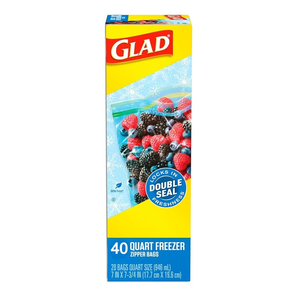 Bolsa De Plástico Para Freezer Con Cierre Para Almacenamiento De Alimentos / Glad / 17.7cm X 19.6cm / 40 Pack