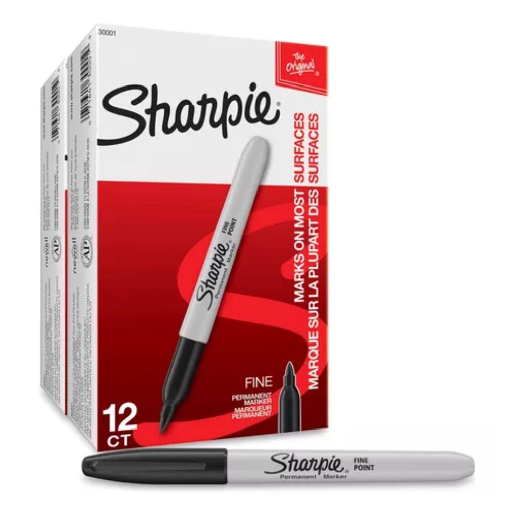 Marcador Permanente Sharpie Negro Punta Fina, 12 Pack