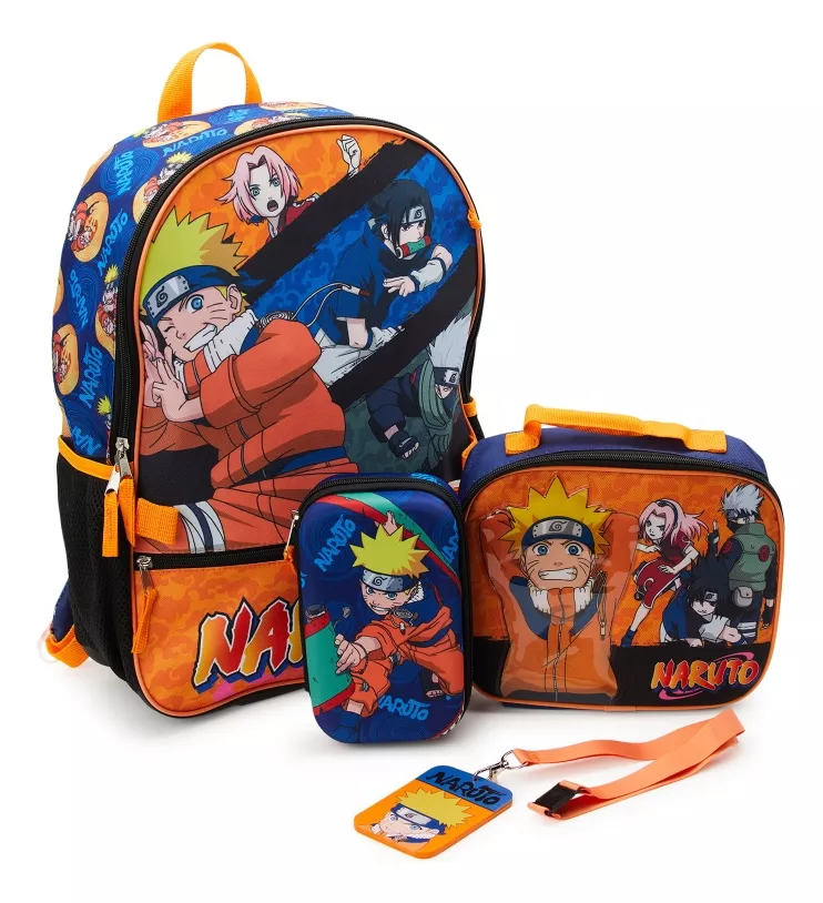 Bolso Escolar, Lonchera y Cartuchera Naruto Shippuden Squad 17" / 4 Piezas