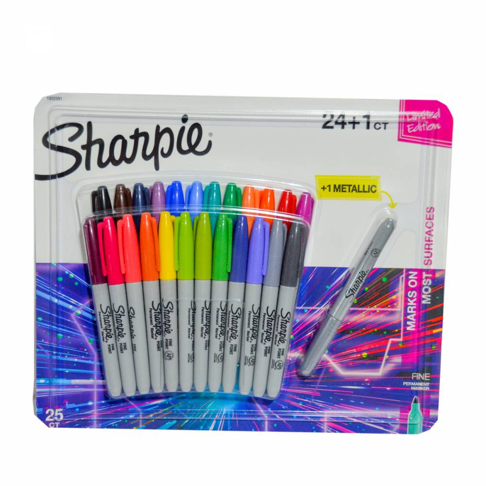 Marcadores Permanentes Sharpie Punta Fina 24 Pack + 1 Metalico