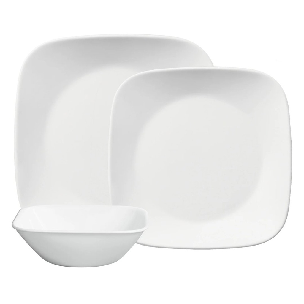 Juego De Vajillas Cuadrada de Melamina Extra Fuerte - Corelle / 12 Pcs en Blanco Puro