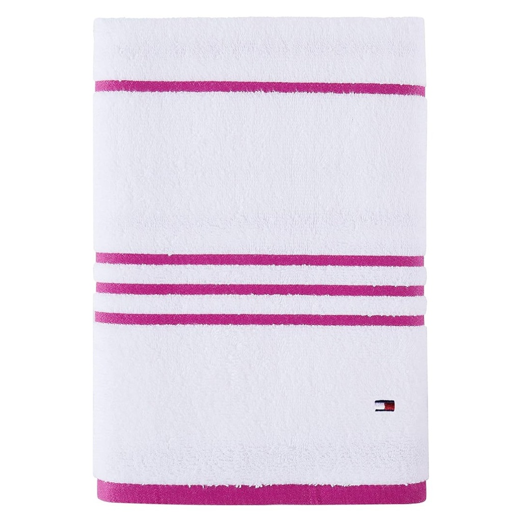 Toalla De Baño De Algodón - Diseño De Rayas Americanas Rosadas - Tommy Hilfiger / 76.20 cm x 1.37 mt
