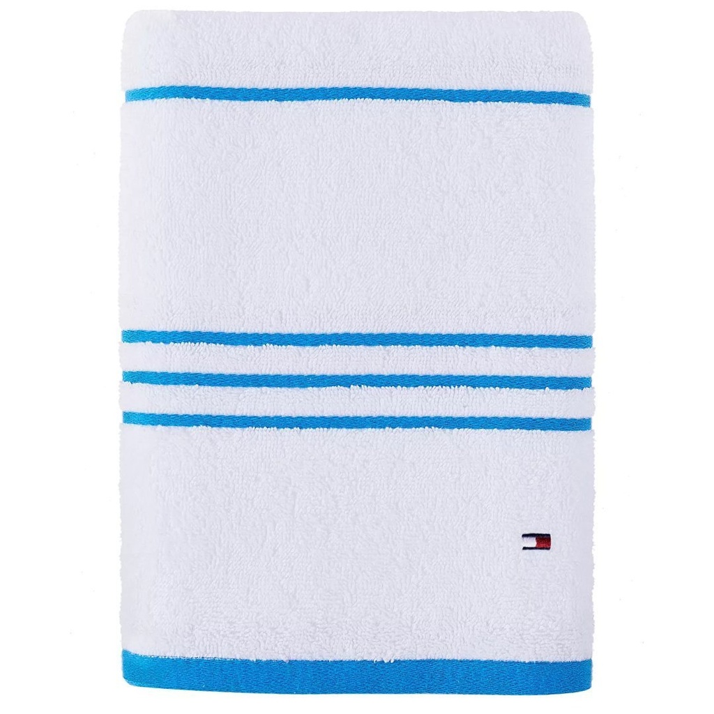 Toalla De Baño De Algodón - Diseño De Rayas Americanas Azul Cielo - Tommy Hilfiger / 76.20 cm x 1.37 mt