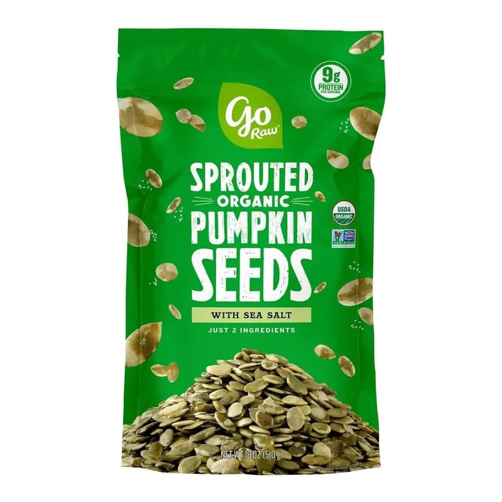 Semillas De Auyama Sin Concha Sin Sal, Germinadas Y Orgánicas / Go Raw / 510g