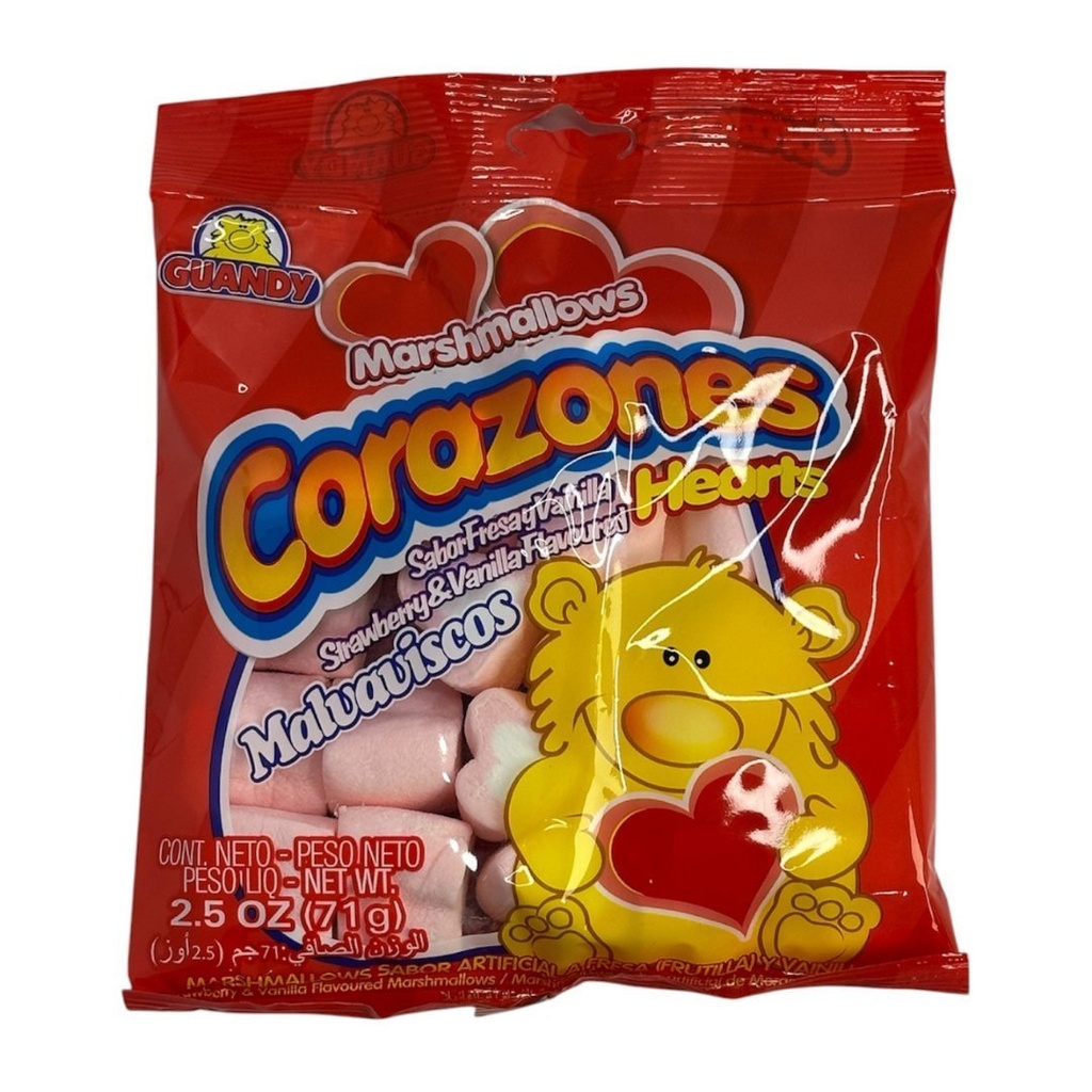 Marshmallows Corazones Halal - Sabor Fresa Y Vainilla / Guandy / 71g