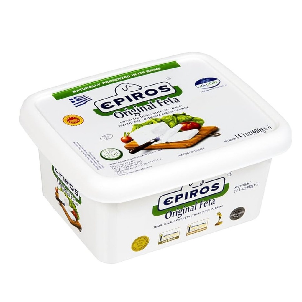 Bloque De Queso Feta Griego Original En Salmuera / Epiros / 400g
