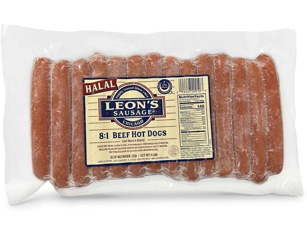 Salchicha De Carne Halal / Leon’s Sausage / 5Lb / 40 Und.