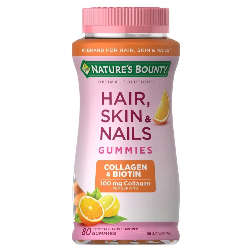 Gomitas Con Sabor Cítrico Para Cabello, Piel y Uñas Con Biotina y Colágeno / Nature's Bounty / 80 Und