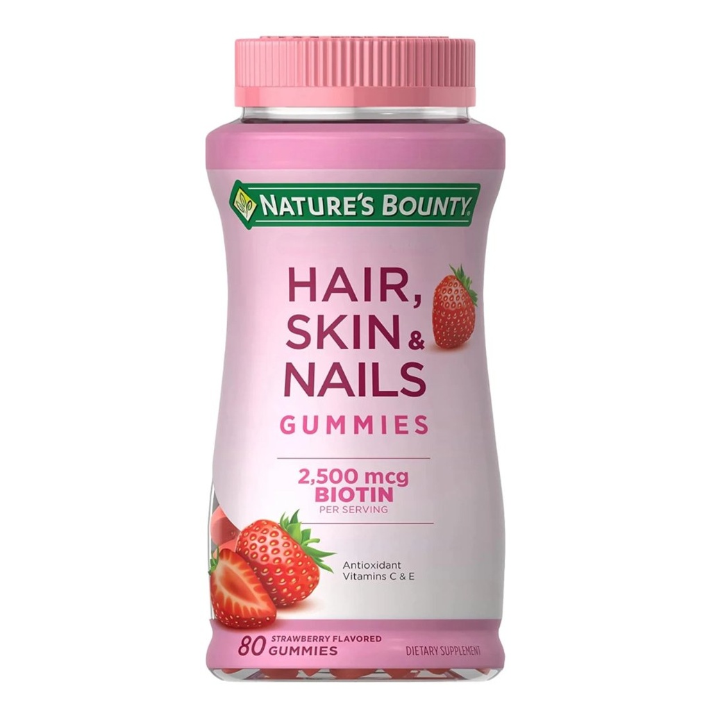 Vitaminas Uñas, Piel Y Cabello Biotin 2500mcg / Nature´s Bounty  80 Gomitas De Fresa