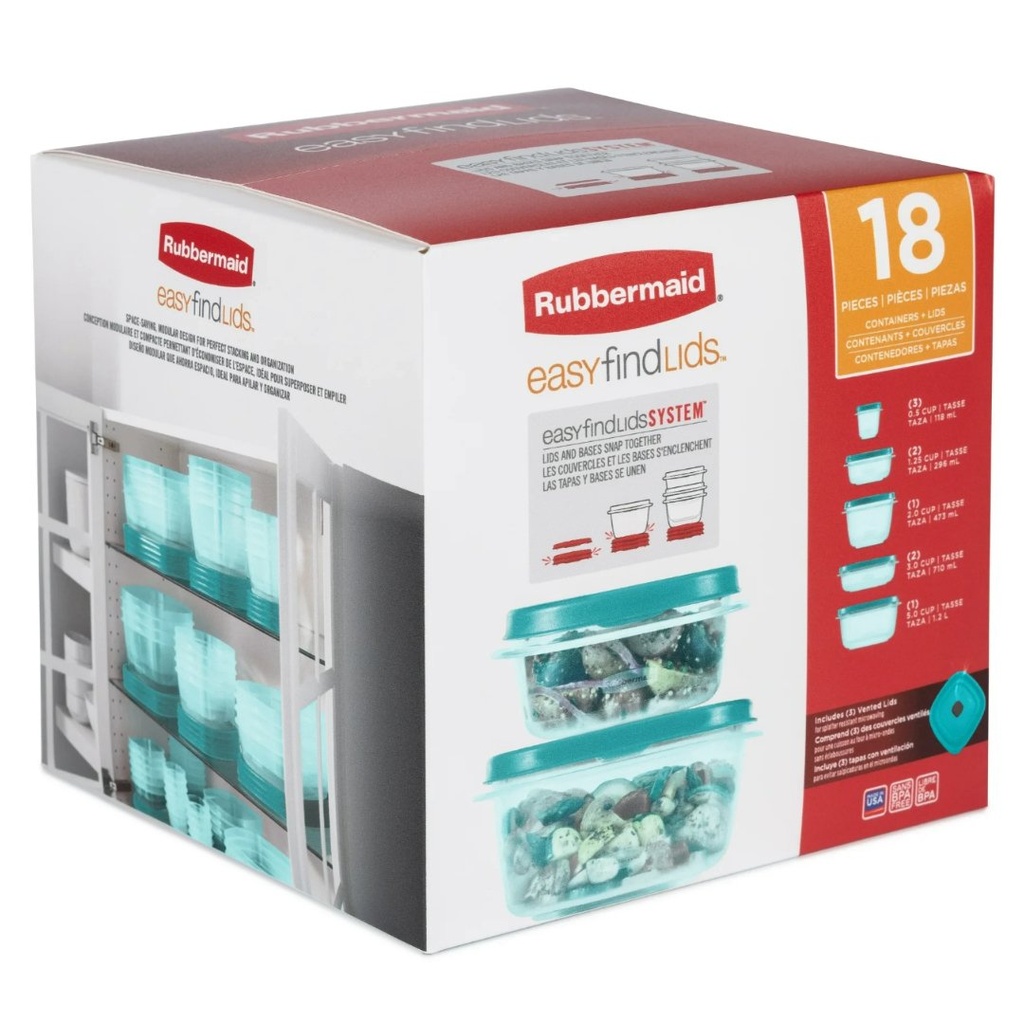 Set De Contenedores Para Alimentos Con Tapa / Rybbermaid / 9 Pack