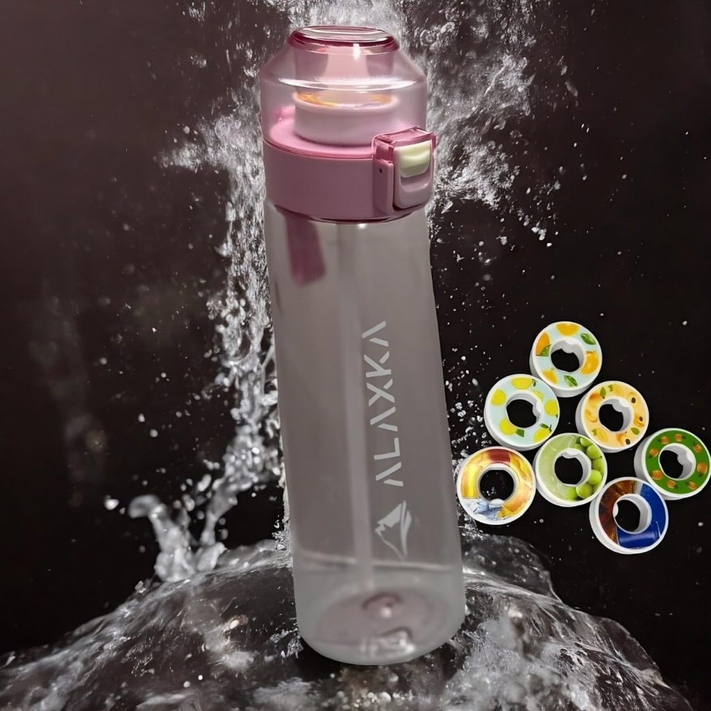 Botella De Agua Con 7 Cápsulas De Sabor / Alaxka / 650mL / Color Rosa