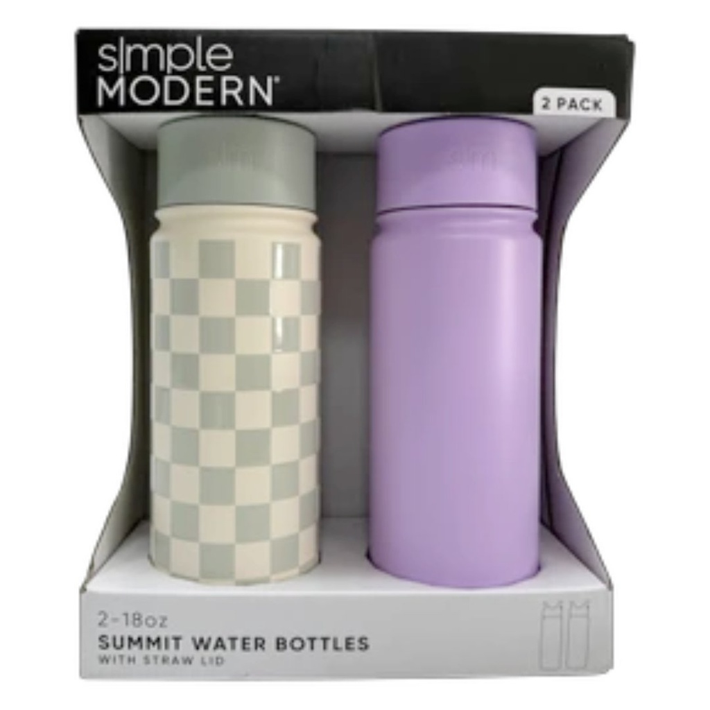Termo De Agua Simple Modern / 2 Pack Variados / 18oz (Morado Y Gris De Cuadros)