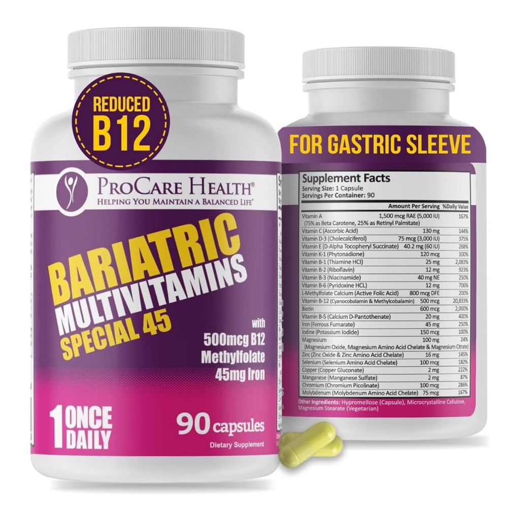 Multivitamínico Bariátrico Con Hierro De 45mg Y B12 Reducida / ProCare Health / 90 Capsulas