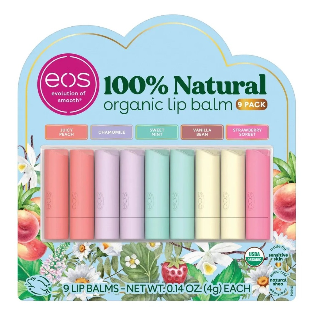 Bálsamo Labial Eos - Orgánico 100% Natural / 9 Pack / 4g