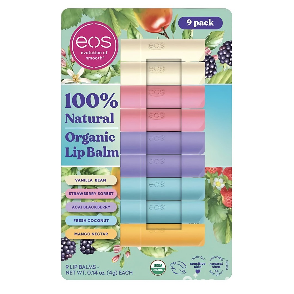 Bálsamo Labial Eos - Orgánico 100% Natural / 9 Pack Variados / 4g