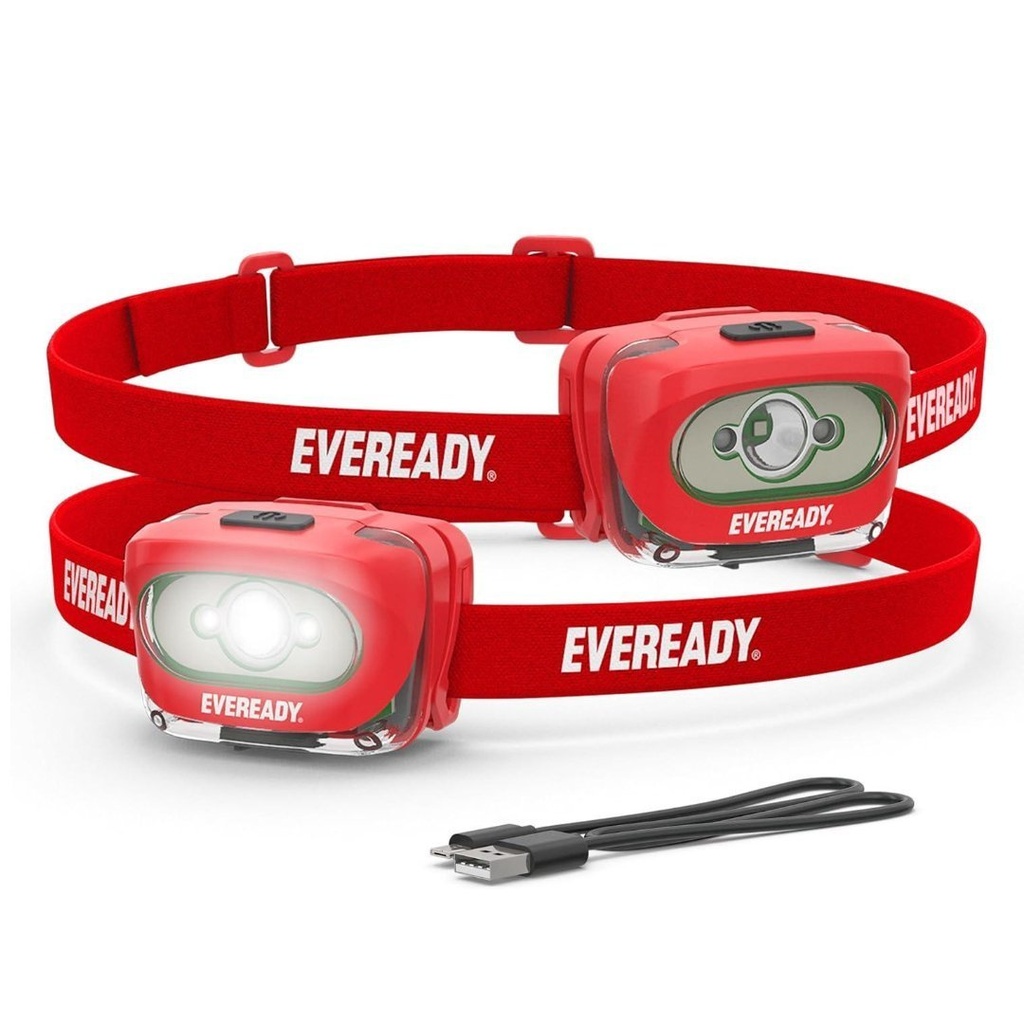 Linterna Frontal Recargable - Superbrillantes IPX4 - Resistentes Al Agua (Cable USB Incluido) / 2 Pack / Eveready