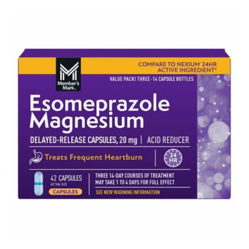 Cápsulas Reductoras De Ácido De Liberación Retardada - Magnesio y Esomeprazol 20 mg - / Member´s Mark / 42 Capsulas