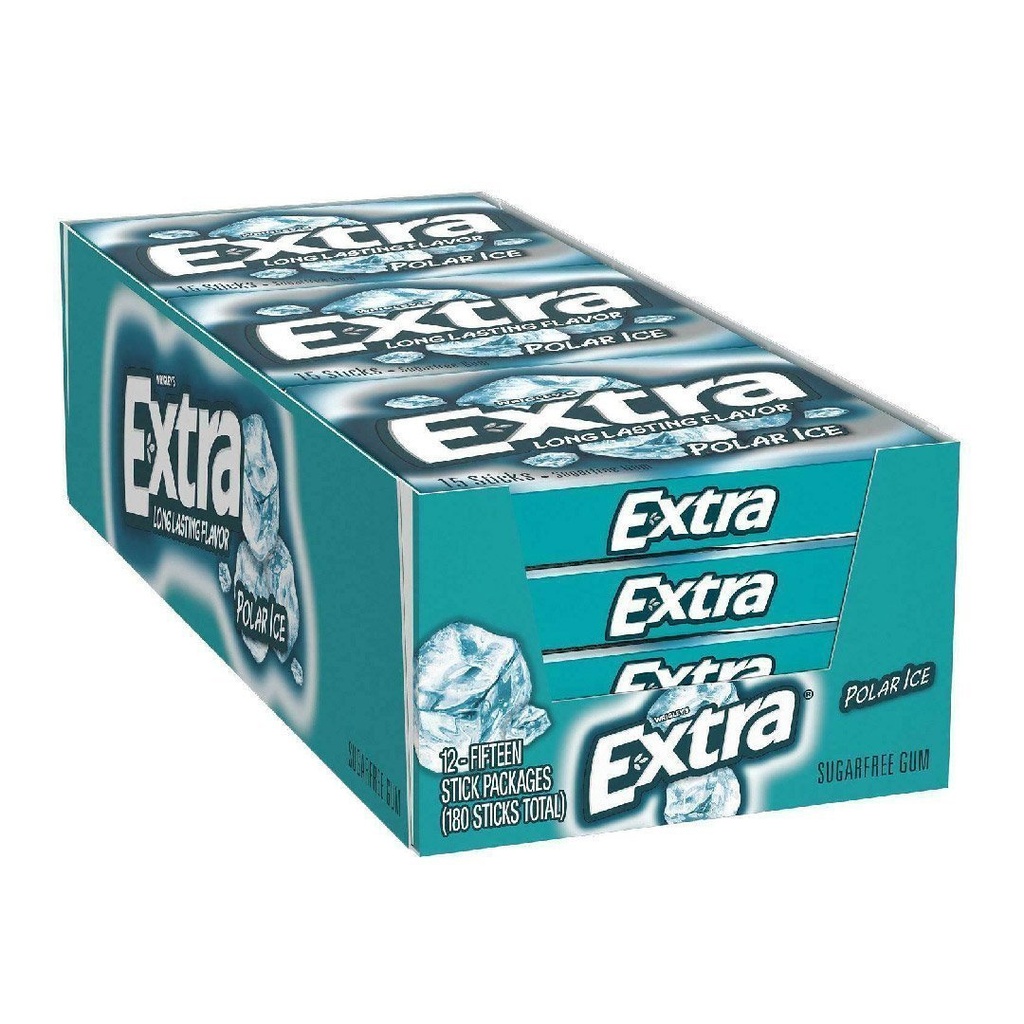 Chiclets Extra Polar Ice Sin Azúcar, 12 Pack / 180 Total