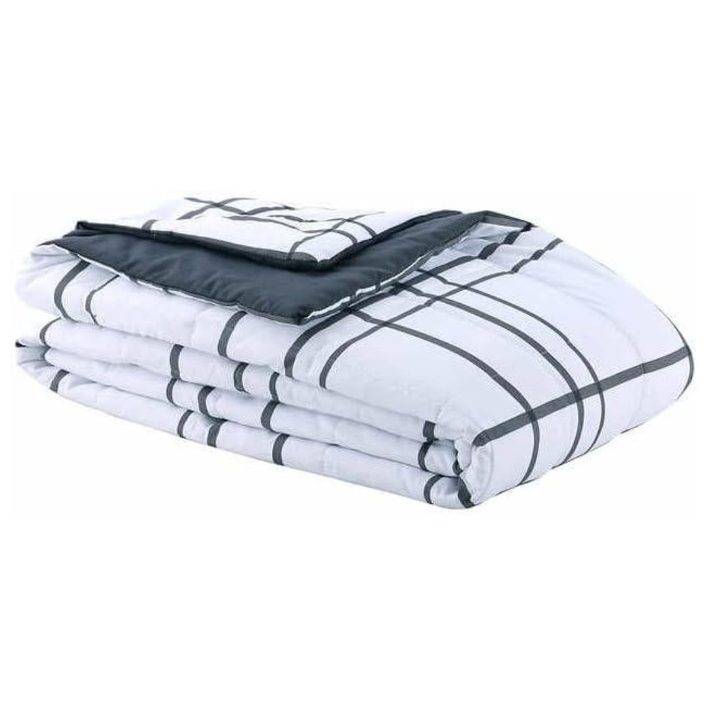 Edredón Alternativo De Plumón - Reversible Tamaño King (289cm X 254cm) / Berkshire Life / Gris Oscuro Con Rayas