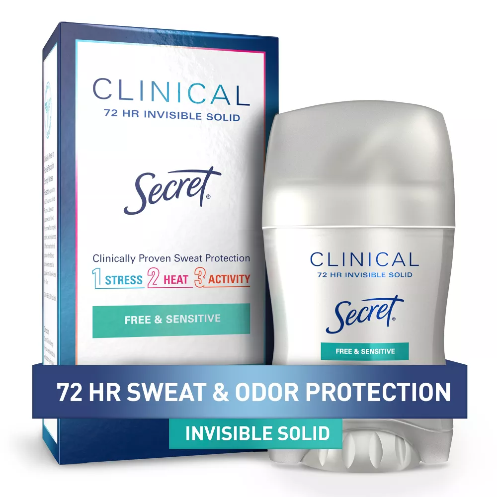 Secret Desodorante antitranspirante para mujeres, fuerza clínica invisible sólido, sensible sin perfume, 45g
