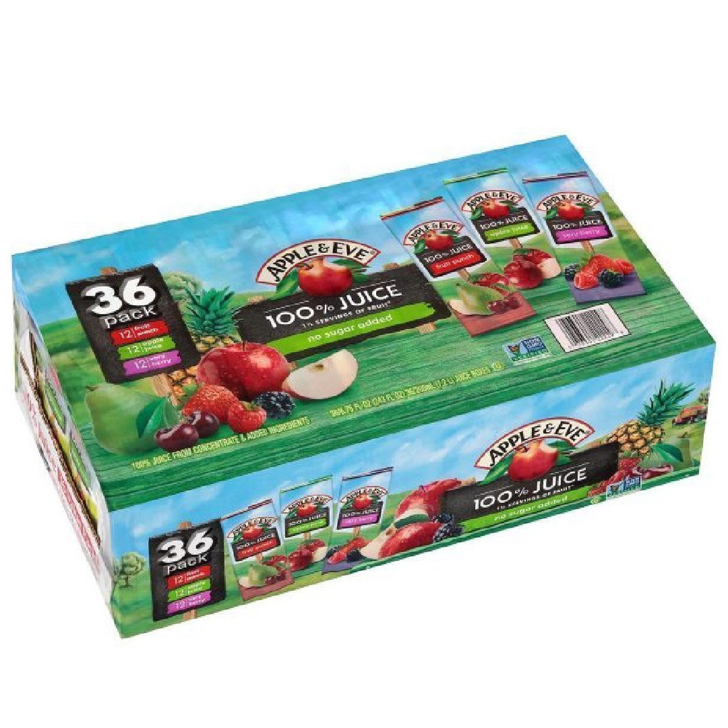 Apple &amp; Eve Jugos De Cartón  Sin Azúcar, 36 Pack Sabores Variados / 200ml