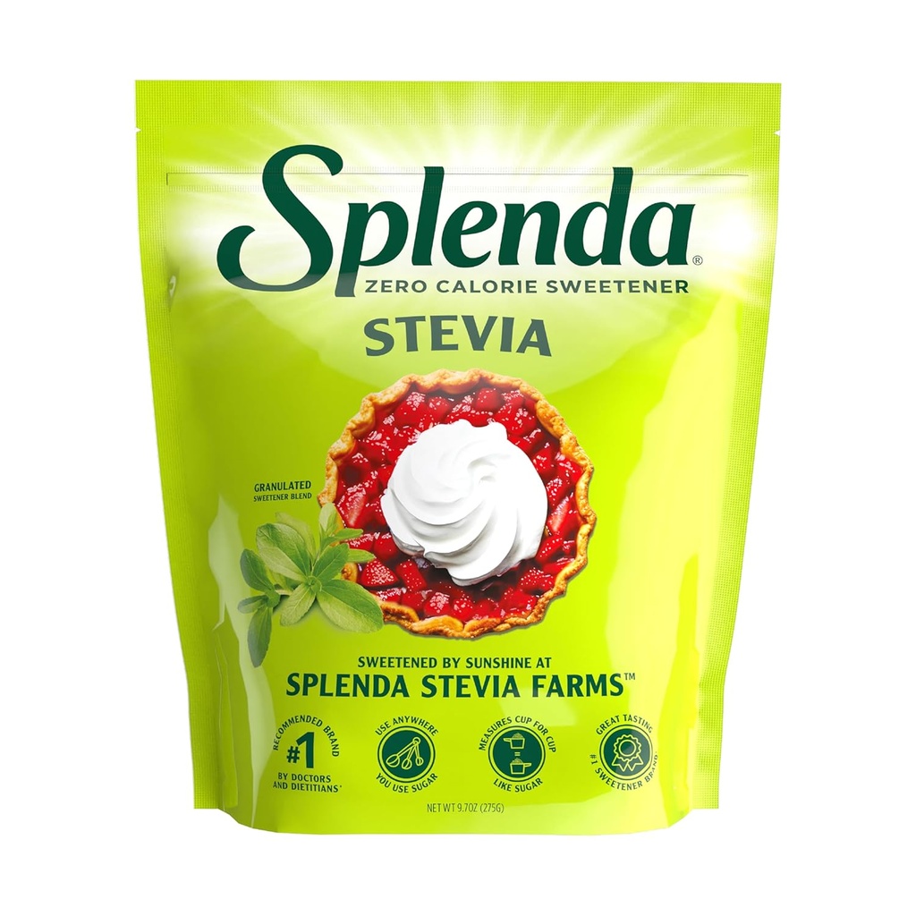 Splenda Stevia Endulzante Cero Calorías para Repostería, Sustituto de Azúcar de Origen Vegetal en Polvo Granulado / 275gr