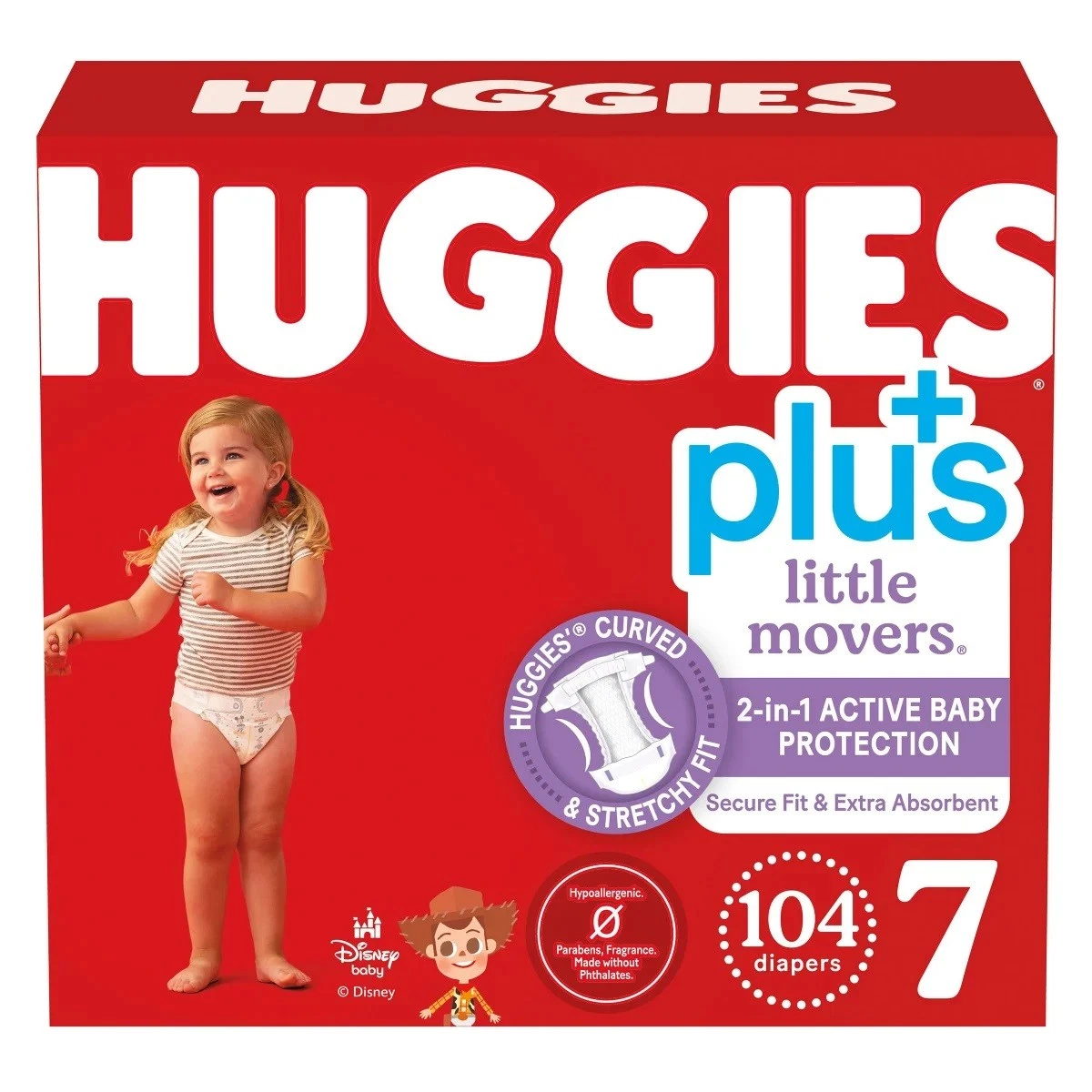 Huggies Pañales Plus Little Movers, Disney Baby, Talla 7, 104 Unidades