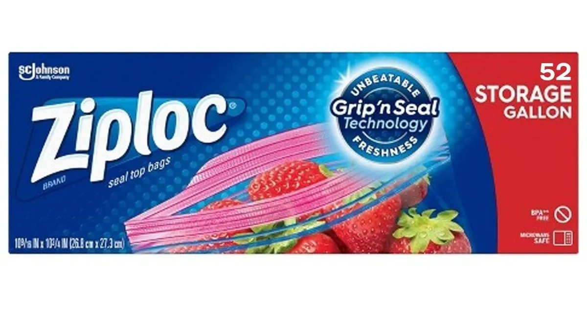 Ziploc Bolsas De Almacenamiento, 26.8cm x 27.3cm / 52 Unidades