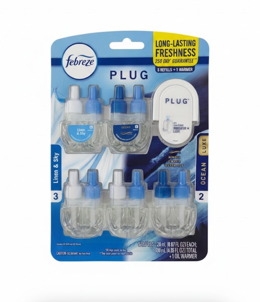 Febreze PLUG Ambientador Eléctrico Aroma Lino y Cielo y Océano / 5 unidades