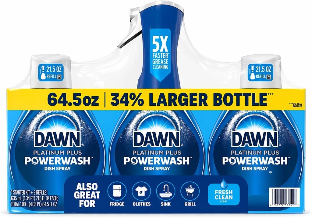 Dawn Platinum Power Wash Aroma Fresco, 1 Kit De Inicio + 2 Recambios / 3 Pack
