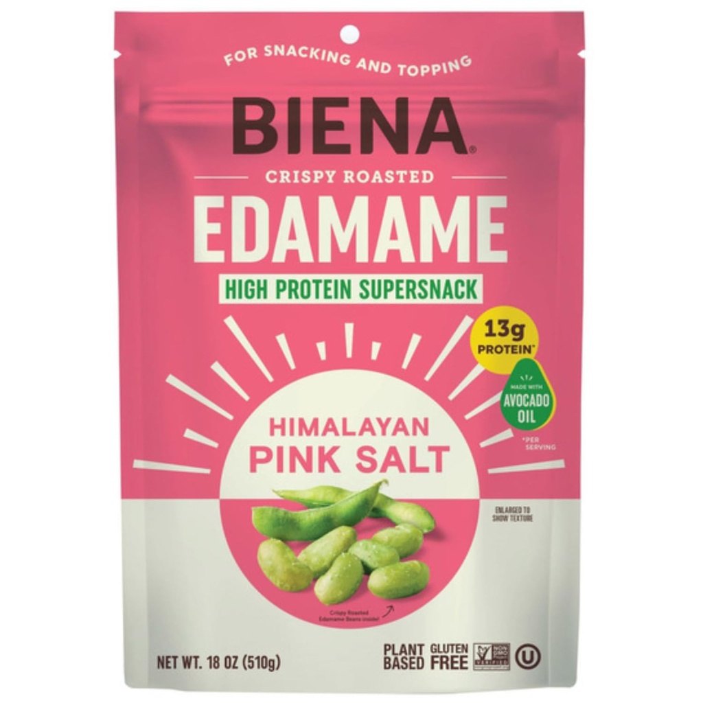 Biena EdaMame Con Sal Rosa Del Himalaya Aperitivo Crujiente De Proteínas A Base De Plantas, Hecho Con Aceite De Aguacate / 510Gr.