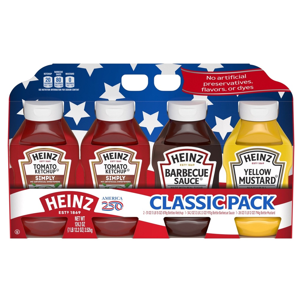 Heinz Paquete De Picnic Kétchup, Salsa Barbecue Y Mostaza / 124Gr. / 4 Pack.
