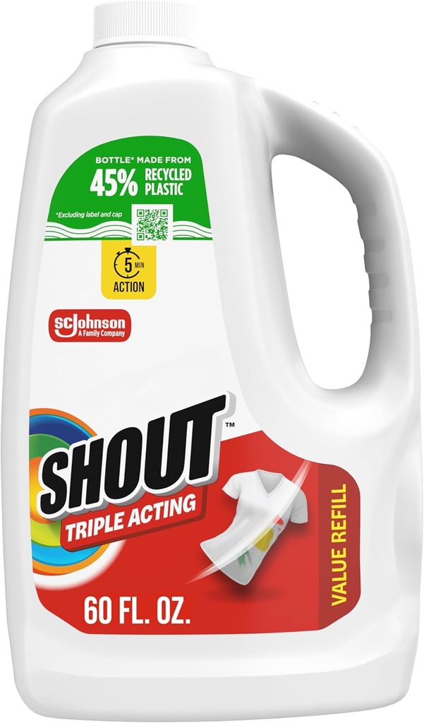 Shout Active Enzyme - Spray Removedor De Manchas Para Ropa, Fórmula De Triple Acción / 1.77 Lt. Refill