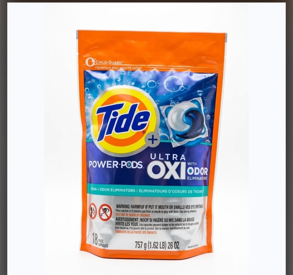 Tide Power Pods Detergente Ultra Concentrado Oxi En Capsulas  / 18 Pack /757Gr.