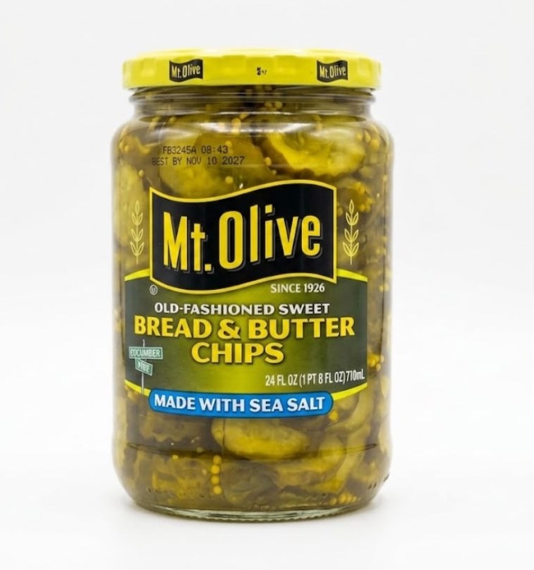 Mt. Olive Chips Pepinos Encunrtidos De Pan Y Mantequilla Hechos Con Sal Marina / 710 Ml